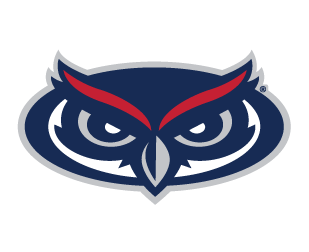 FAU red, white, blue owl head logo with words 'Florida Alantic'