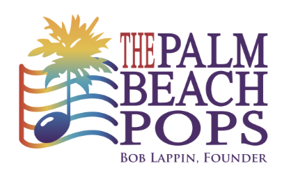 The Palm Beach Pops logo with white text and multicolored music bars and note with palm tree