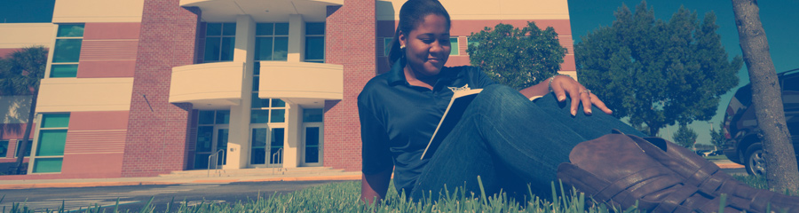 girl studying in quad