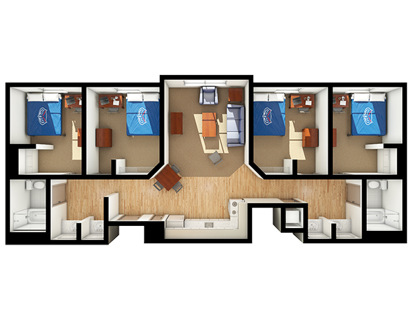 Apartment 4 single rooms 