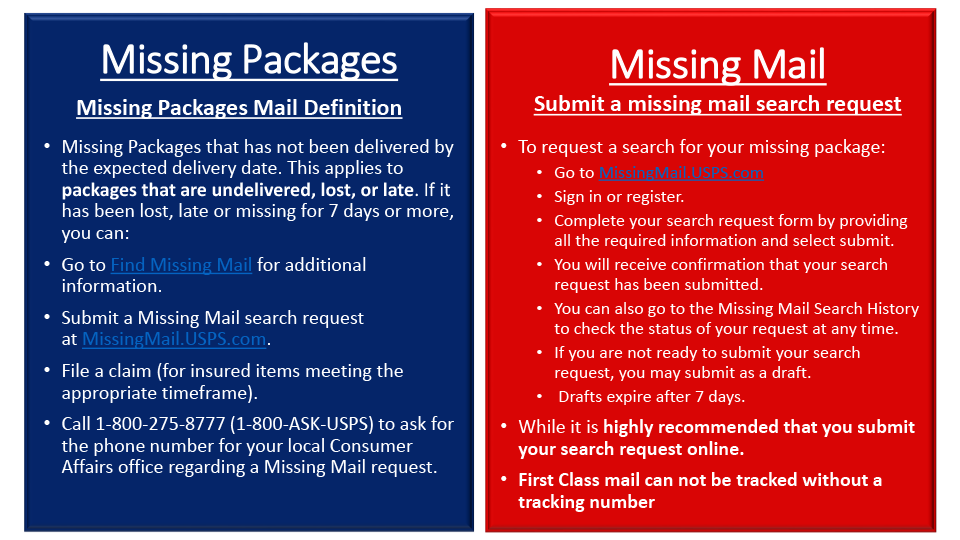 Missing Packages and Mail