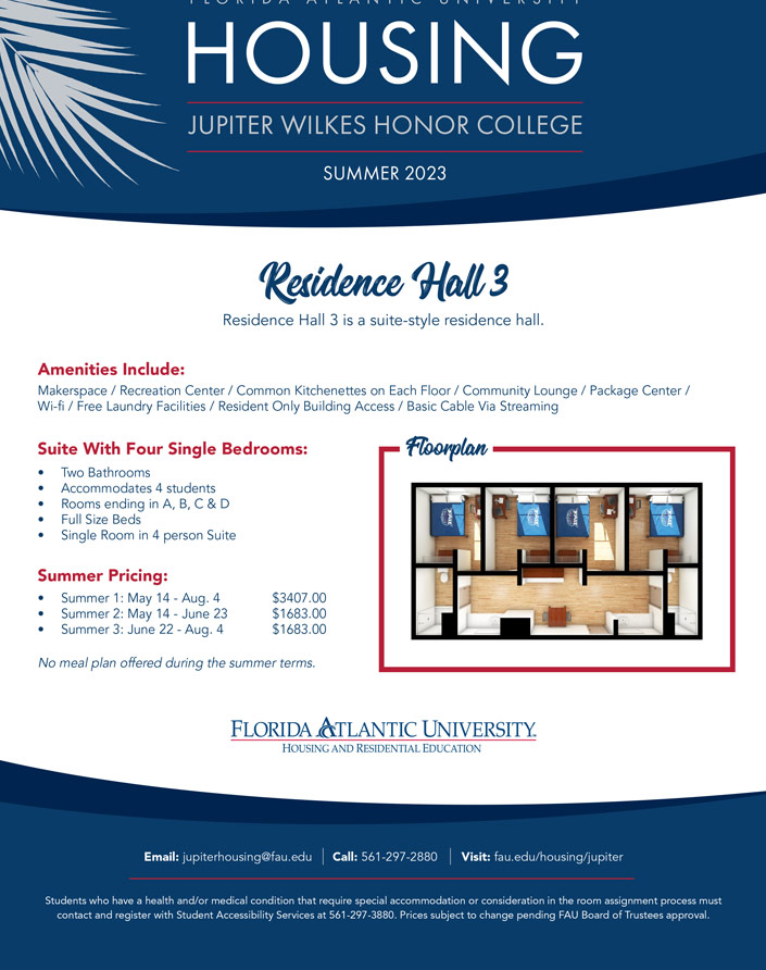 Summer 2023 Jupiter campus Housing Rates