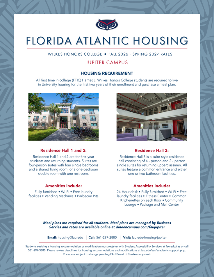 2026 - 2027 Jupiter campus Housing Rates