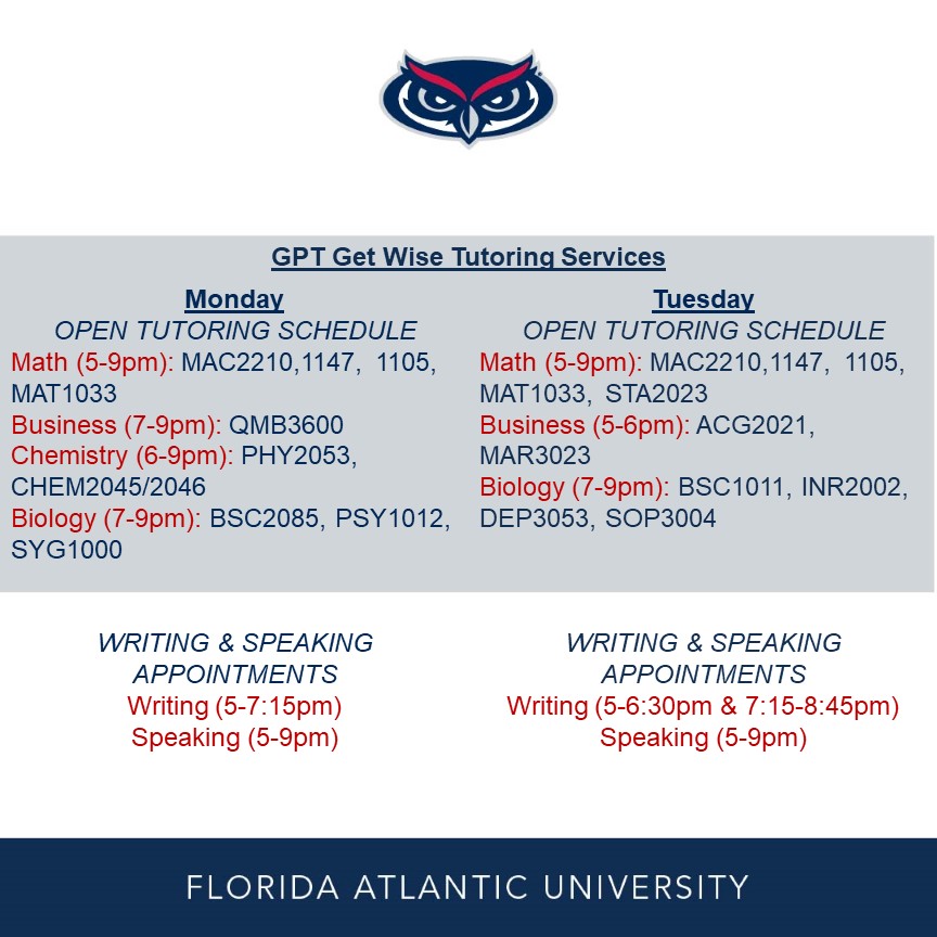 GPT Get Wise Tutoring Services Mon & Tues