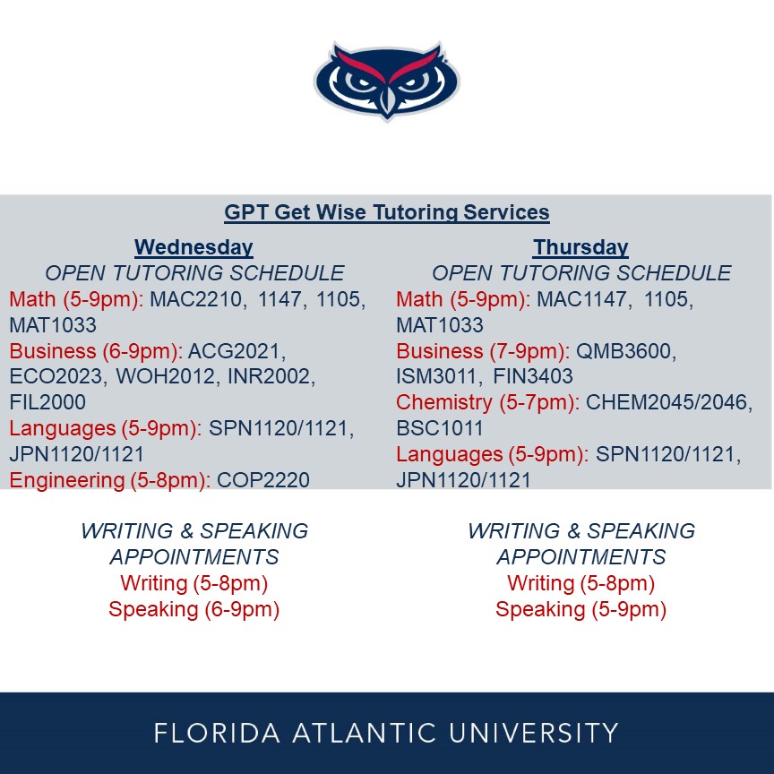 GPT Get Wise Tutoring Services Wed & Thurs