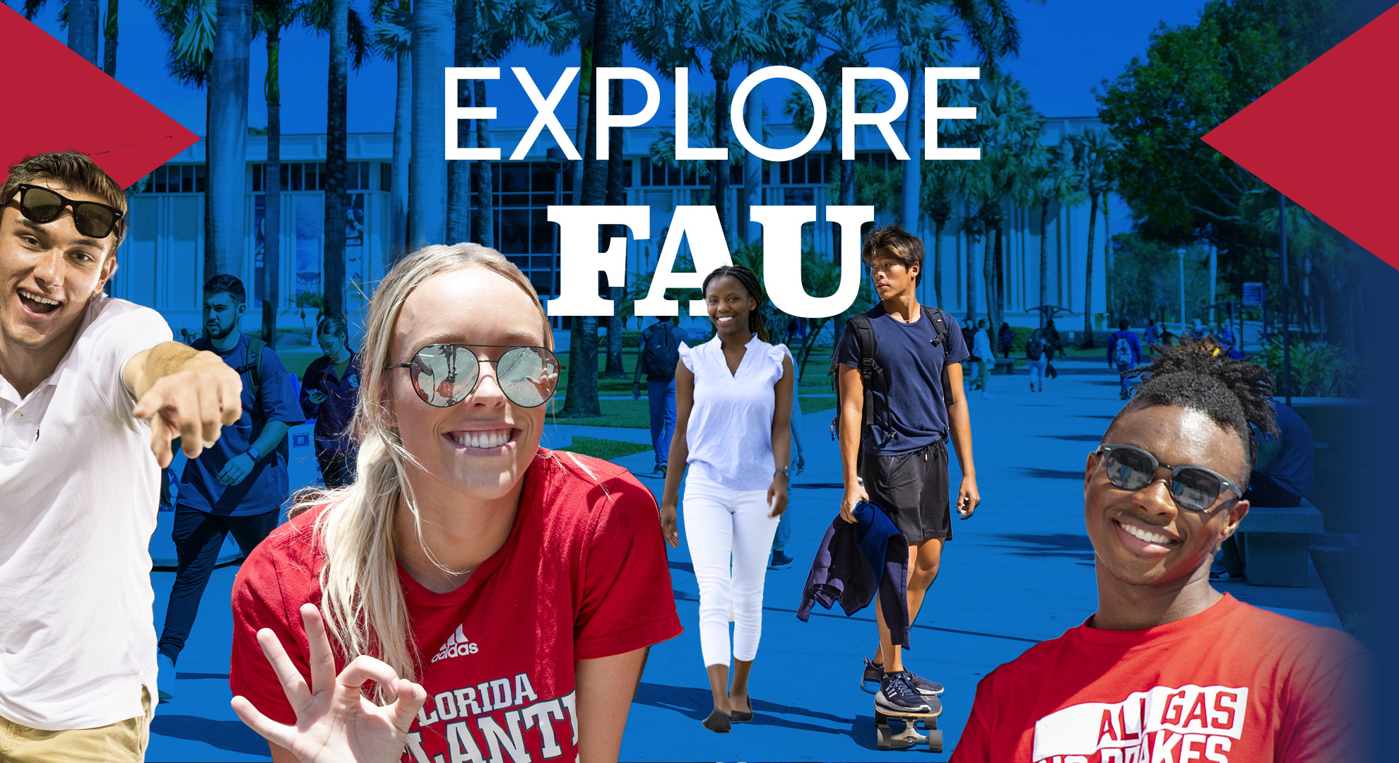 Explore FAU banner - students smiling on campus