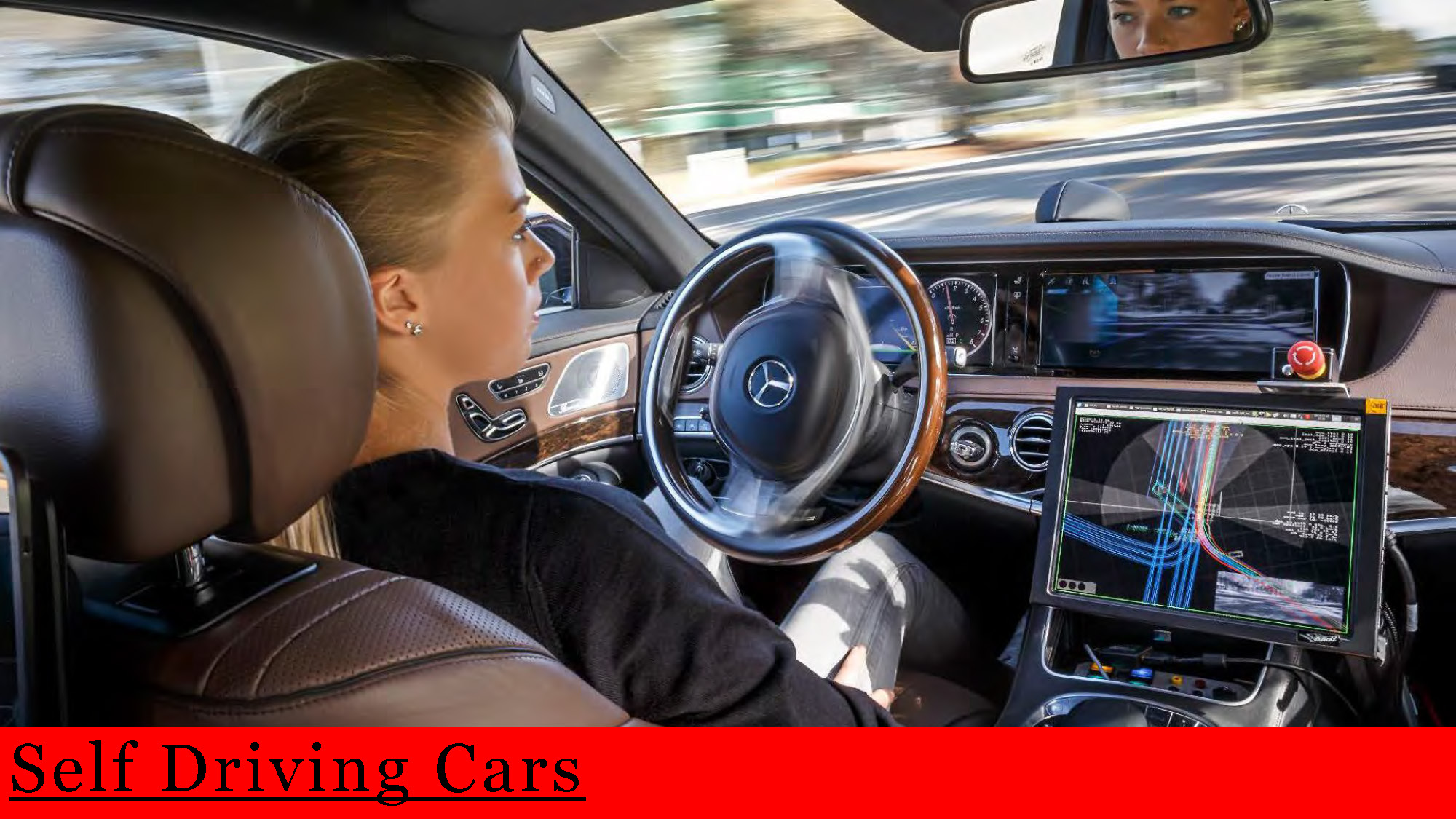 Slide 2: Self Driving Cars section with image of autonomous vehicle