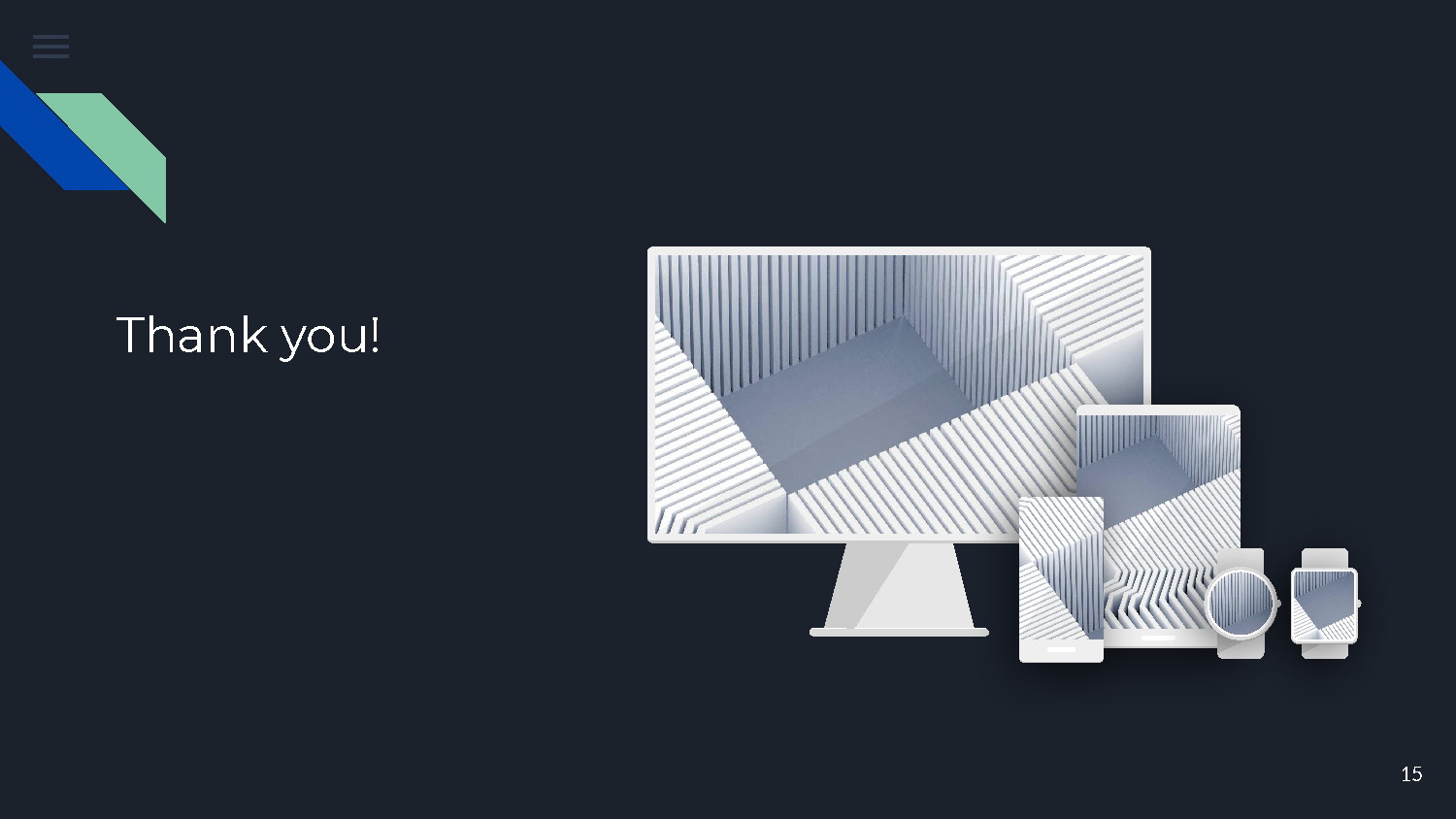 Slide 15: Thank you slide concluding the presentation