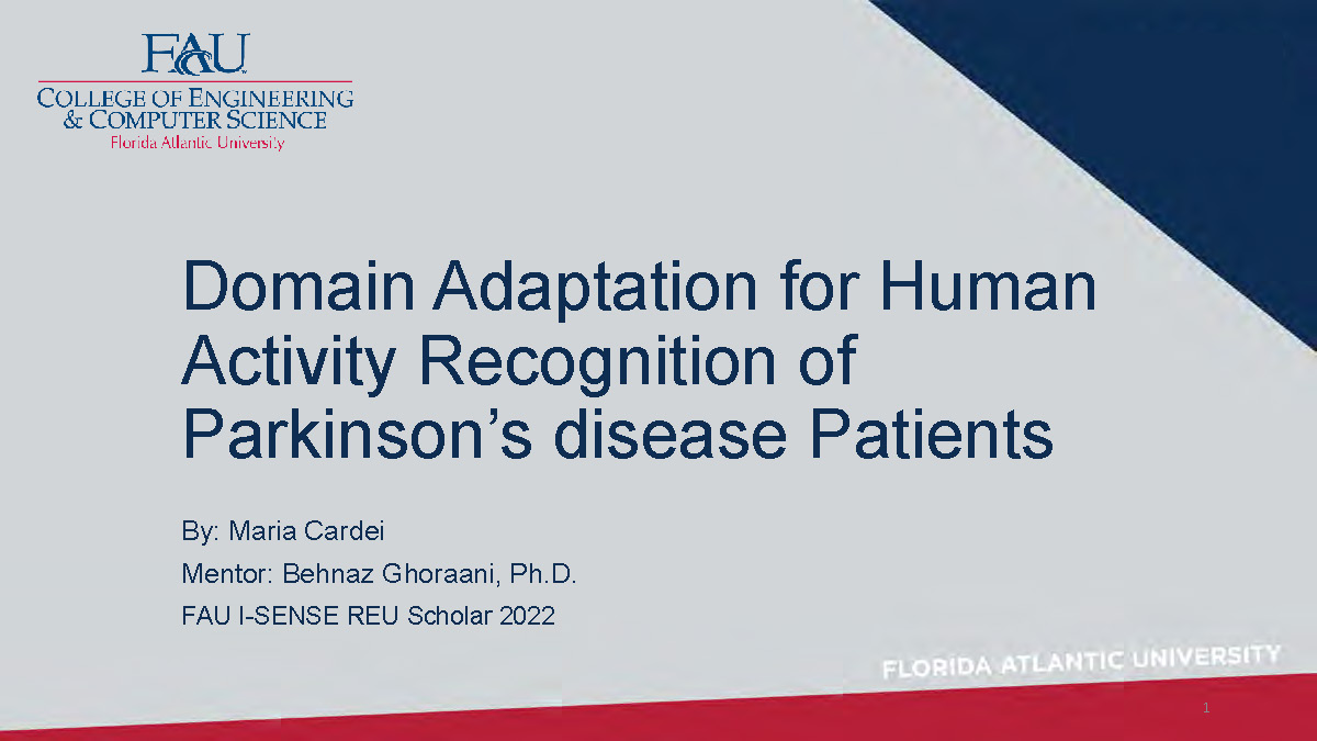 Slide 1: Title slide for Domain Adaptation for Human Activity Recognition of Parkinson's disease Patients