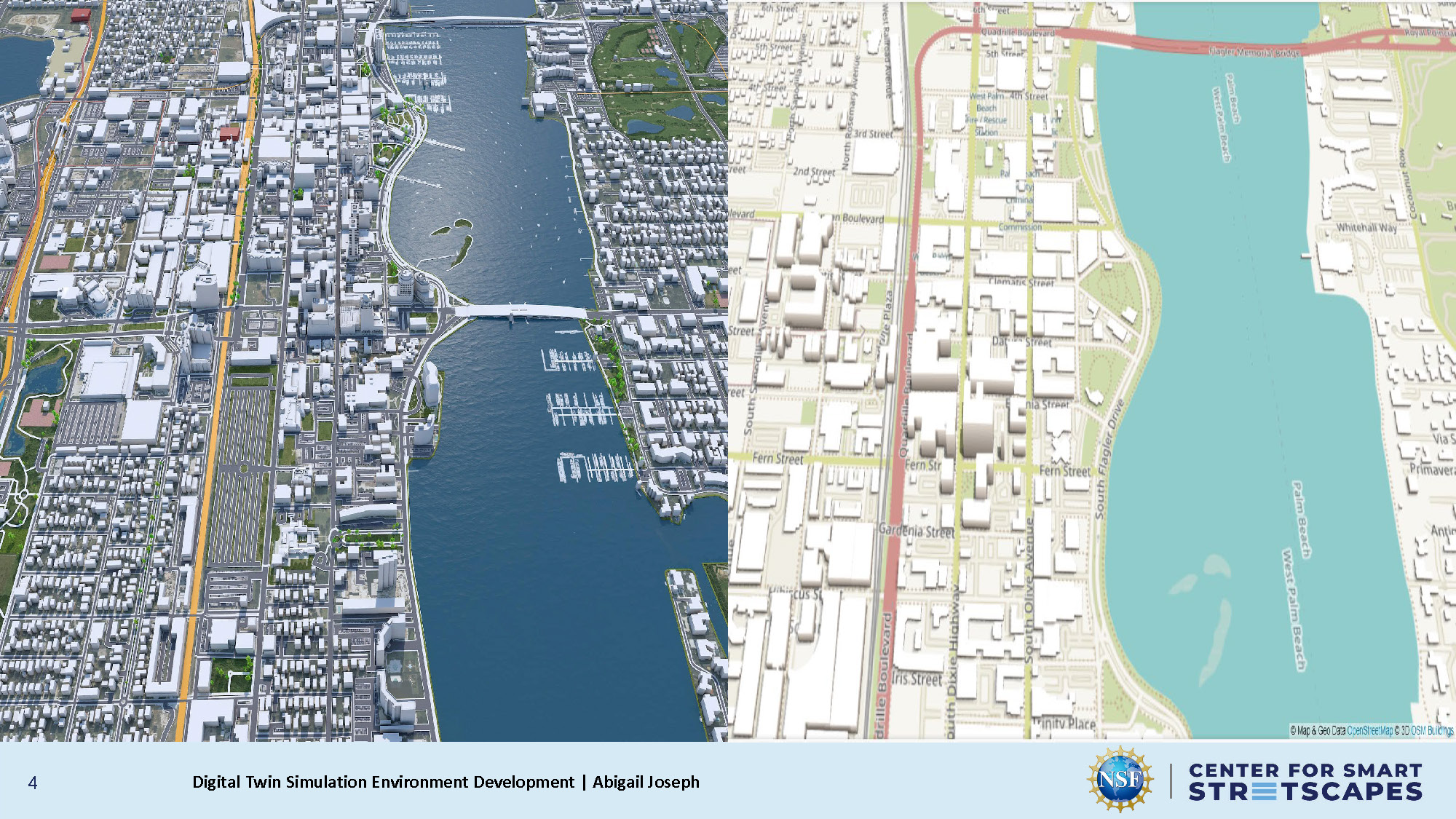 Slide 4: Image showing the digital twin environment created from West Palm Beach 3D data