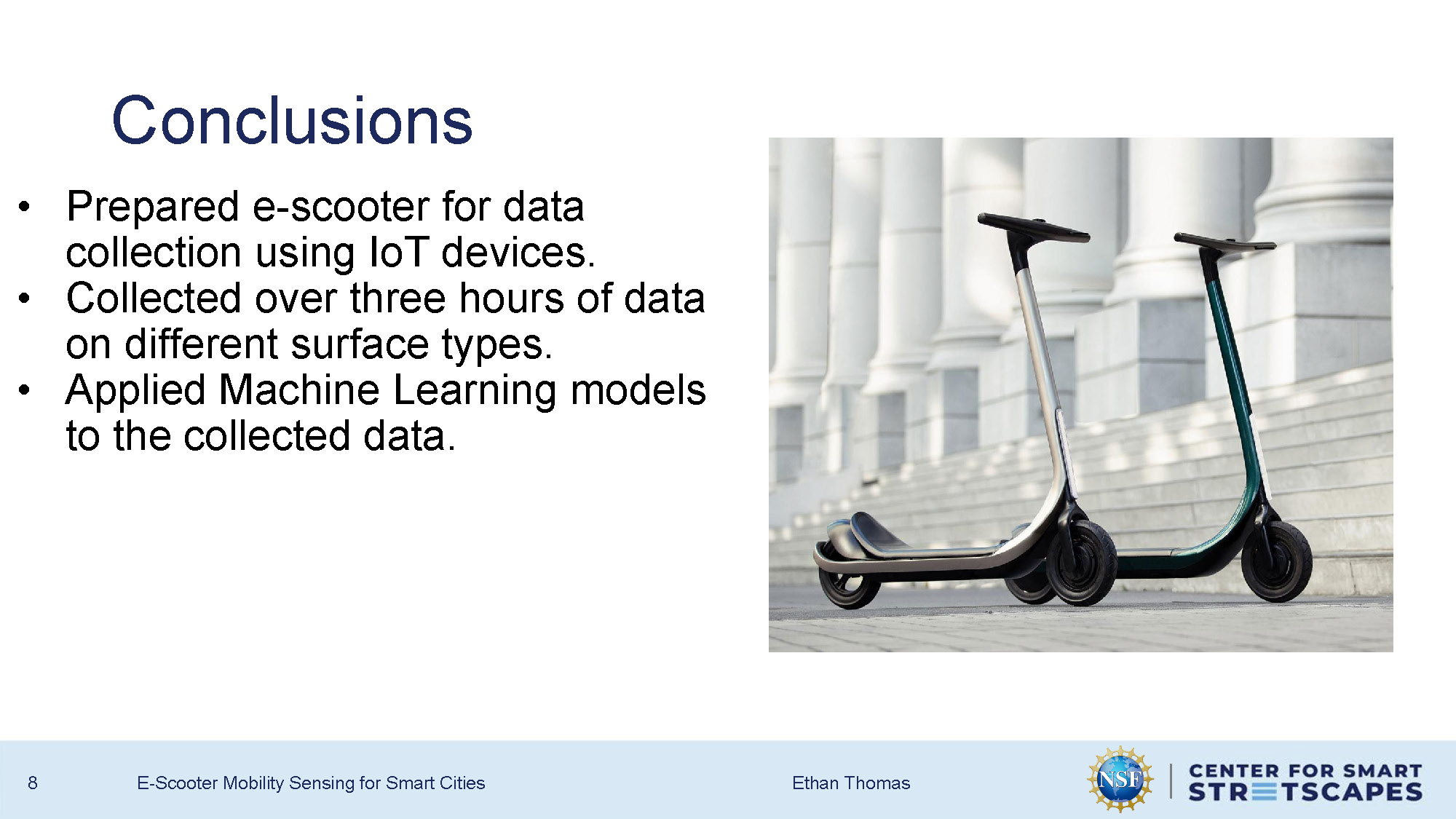 Slide 8: Research conclusions summarizing key achievements and deliverables