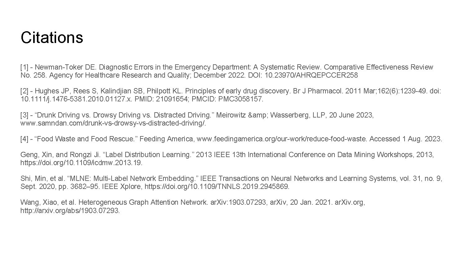 Slide 11: Citations — list of sources used, including journal articles, arXiv papers and web resources.