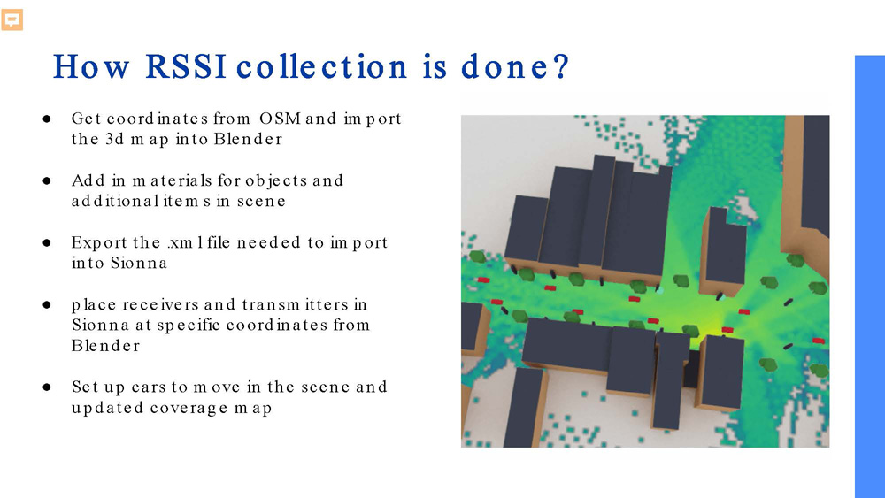 Slide 6: How RSSI collection is done - workflow showing steps from coordinates to coverage map