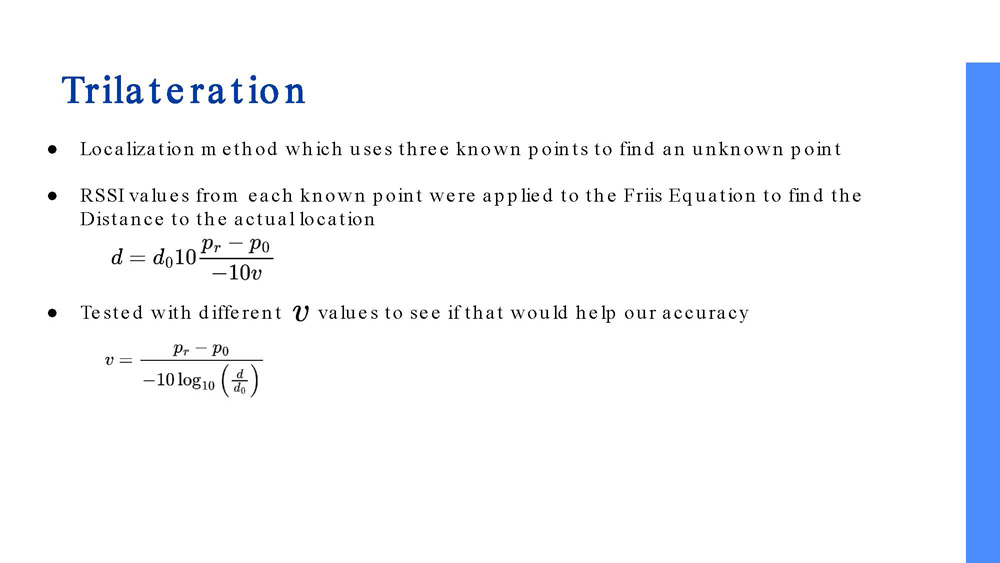 Slide 7: Trilateration method explanation with mathematical approach using three known points