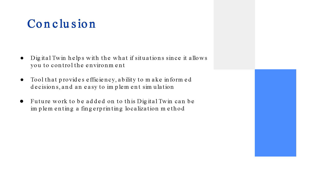Slide 12: Conclusion summarizing digital twin benefits and future work recommendations