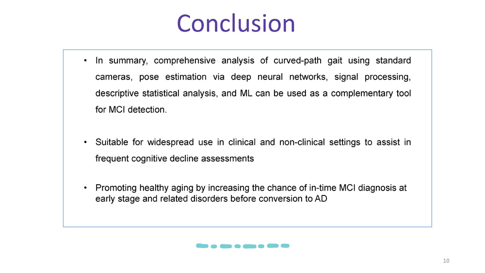 Slide 10: Conclusion summarizing the comprehensive analysis approach and its clinical applications