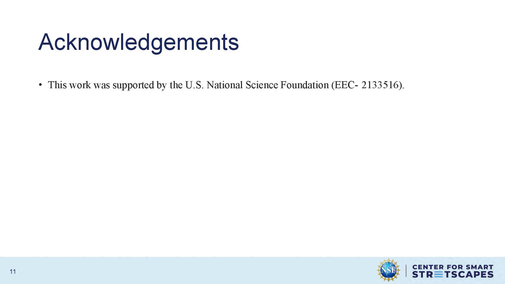 Slide 11: Acknowledgements crediting support from the U.S. National Science Foundation