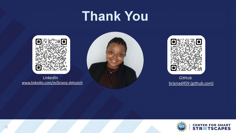 Slide 12: Thank You slide with contact information including LinkedIn and GitHub profiles