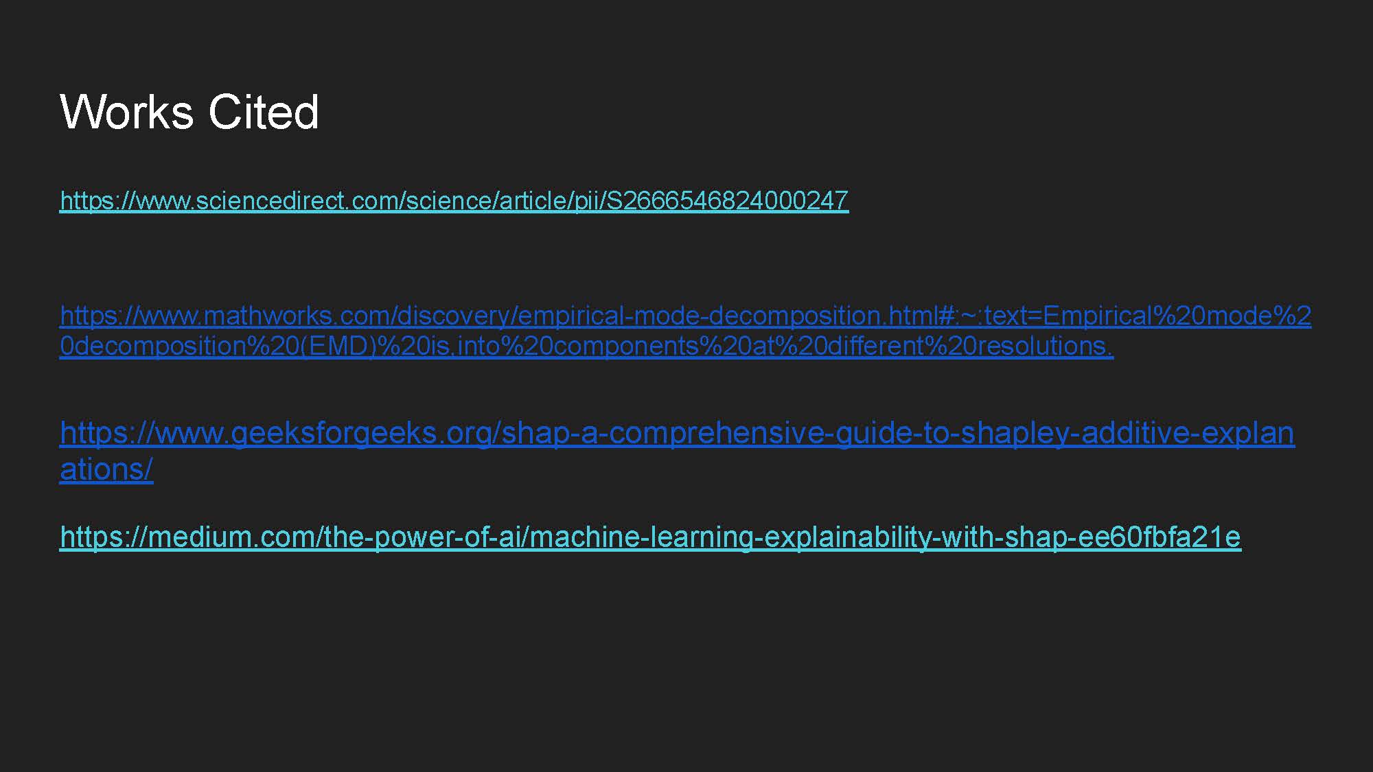 Slide 15: Works cited slide with reference links