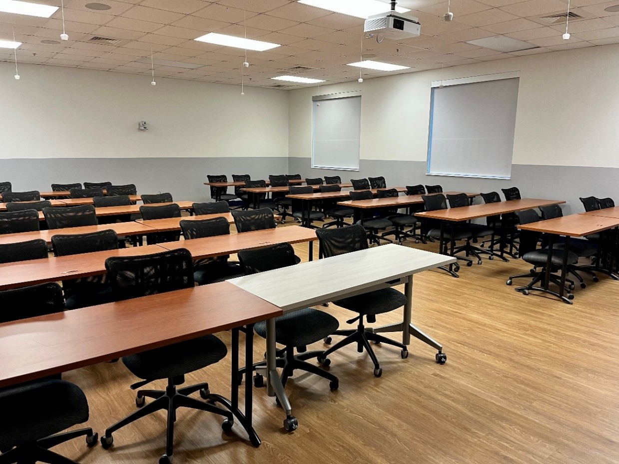 front view of classroom with 48 chairs
