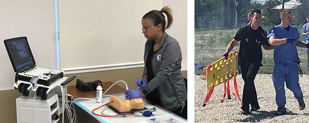 Emergency Medicine Residents performing training activities in SIM lab and emergency disaster simulations