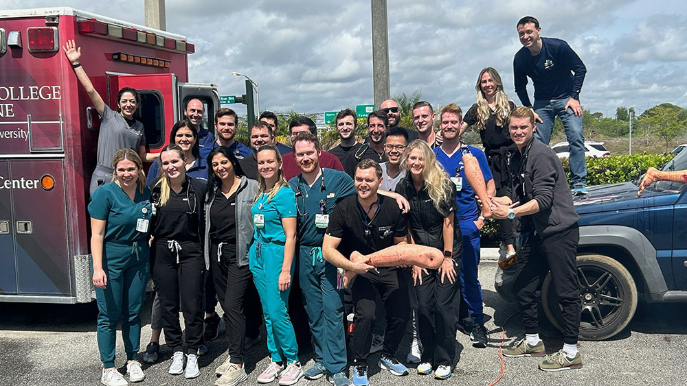 FAU medical students participating in a simulated disaster response exercise