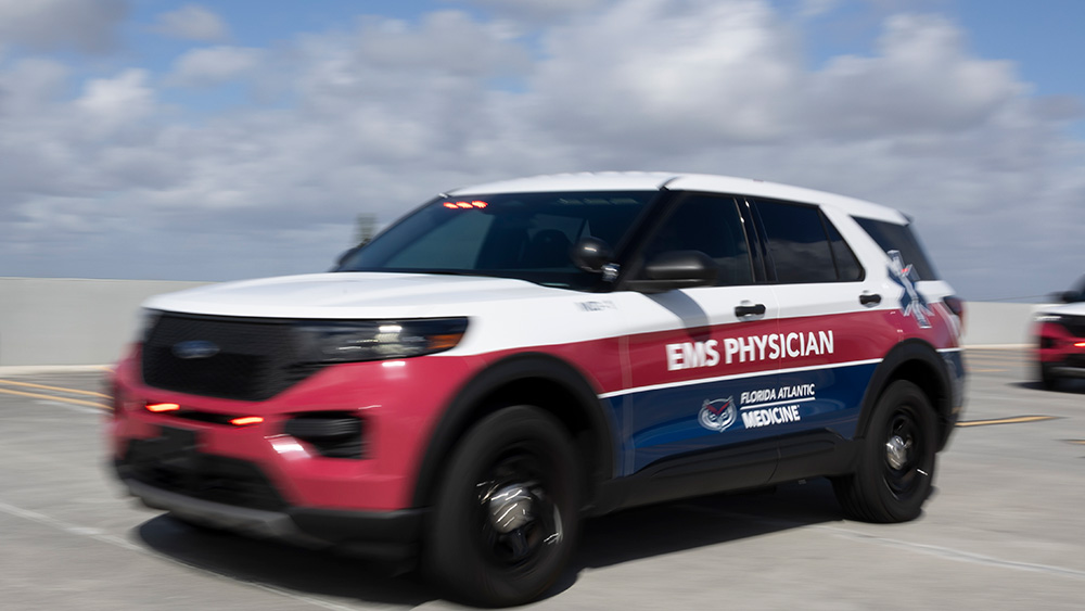 EMS Physician vehicle on parking garage roof