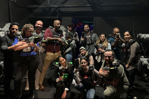 Residents at laser tag wellness committee activity