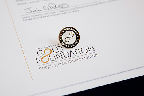 Gold Humanism member pin and authenticity letter of membership