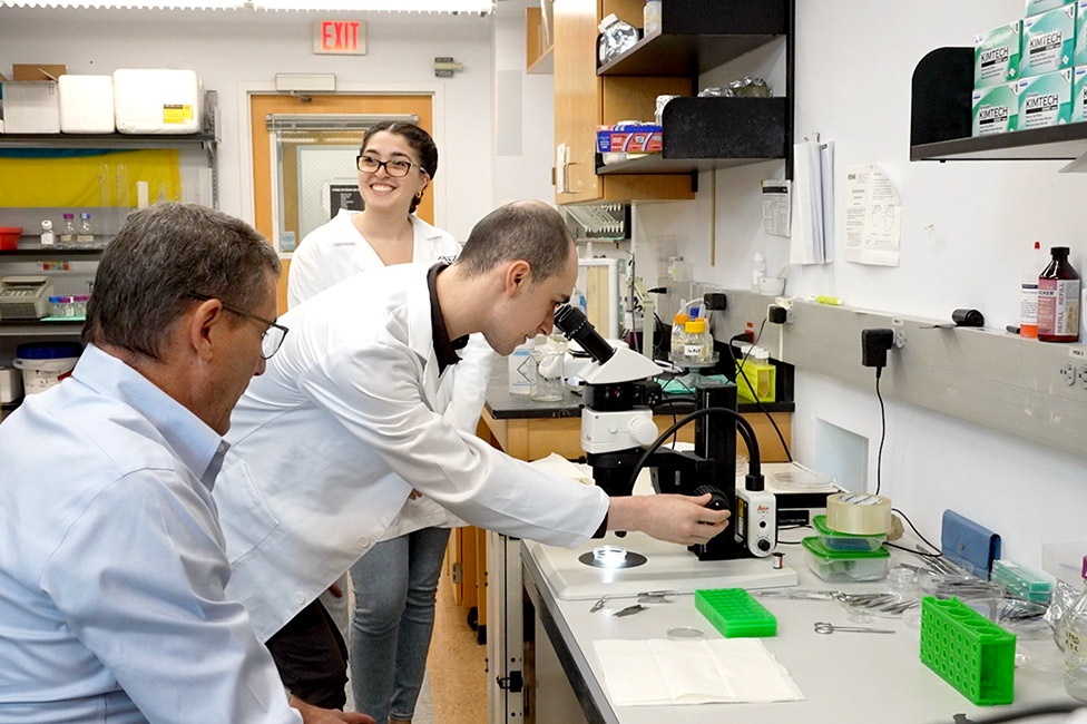 Dr. Marc Kantorow with graduate students in research lab