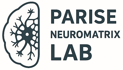Logo with a stylized outline of a brain on the left containing a neuron illustration, and the words "PARISE NEUROMATRIX LAB" in bold, uppercase letters on the right.