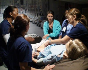 Students performing training at Schmidt College of Medicine Clinical Skills Simulation Center in Boca Raton, FL