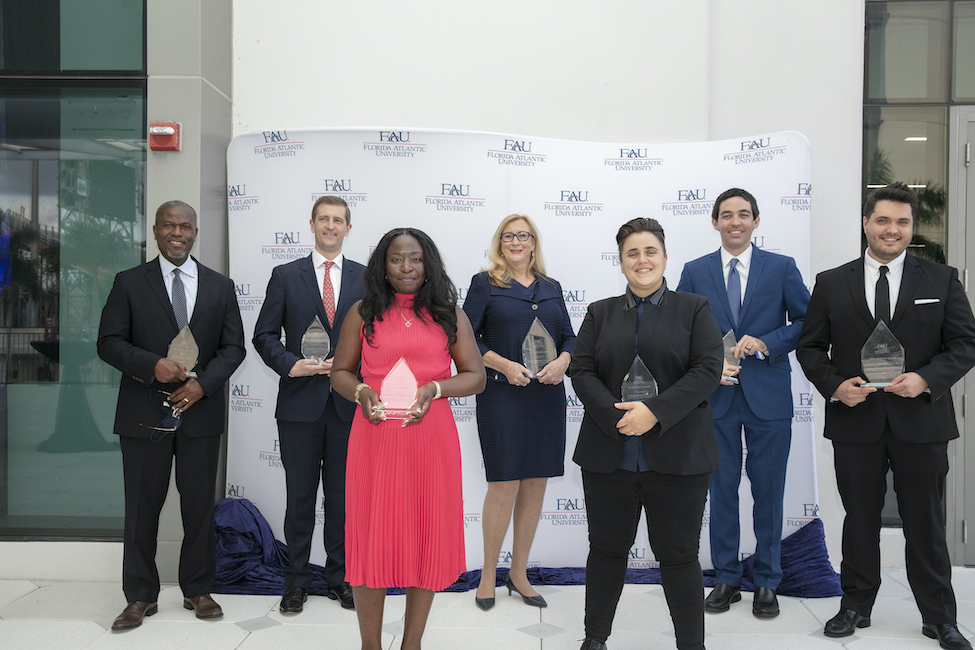 From left to right, Andre Jones; Bradley Sorte; Shernette Dunn, Ph.D.; Melissa Durbin; Viridiana Lieberman; Dr. David Dillon; and Dr. Michael Metzner. Not pictured: Raymond Faloona and Maria Jasin, Ph.D.