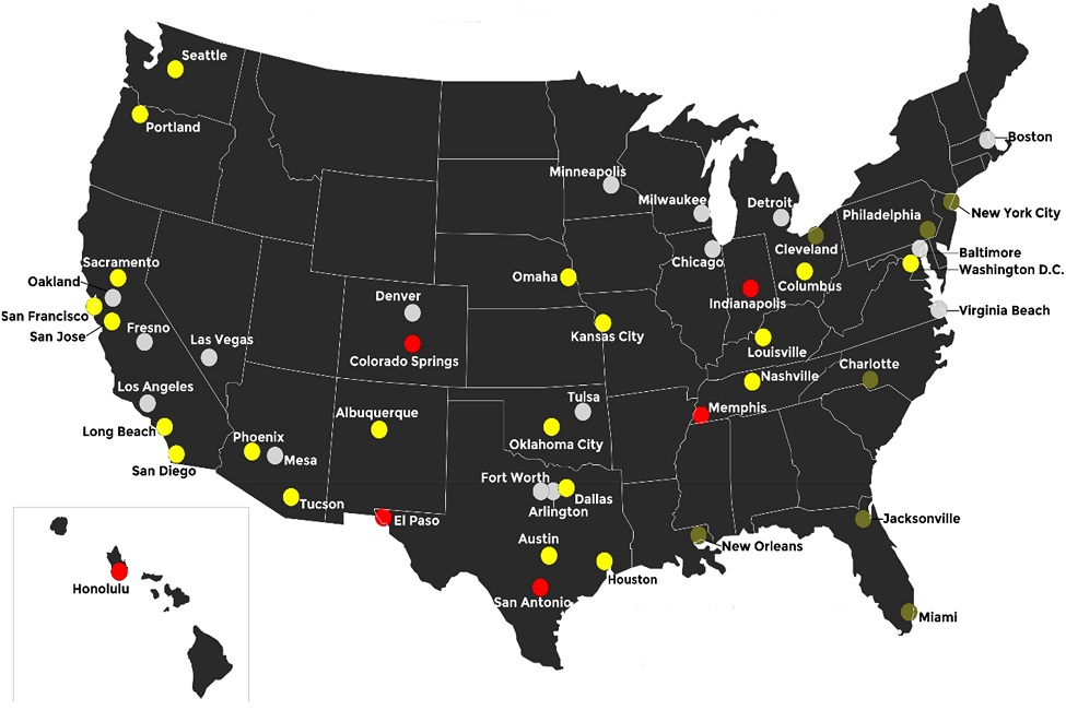 Map of U.S., 50 Largest U.S. Cities, Disasters, Hurricanes, Hurricane Katrina, Evacuation, Evacuation Planning, Preparedness, Vulnerable Populations, Elderly, Low-income, Special Needs, Tourists