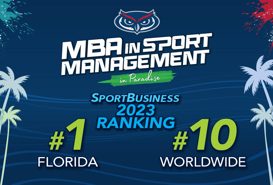 A blue graphic with a picture of an owl with the words "SportsBusiness" ranking.