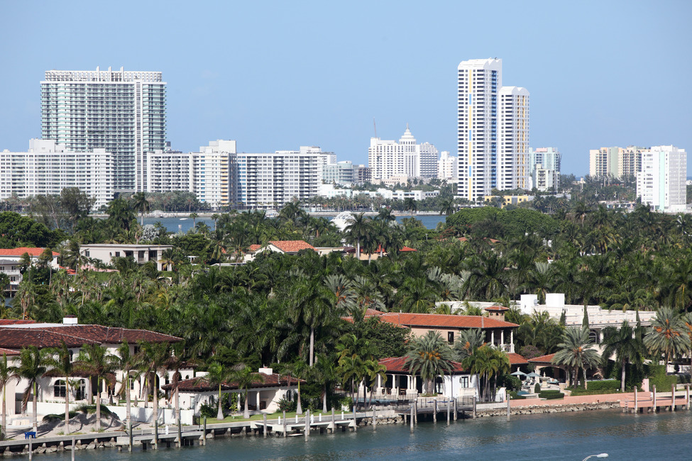 A row of high-rise buildings along the beach in Miami.