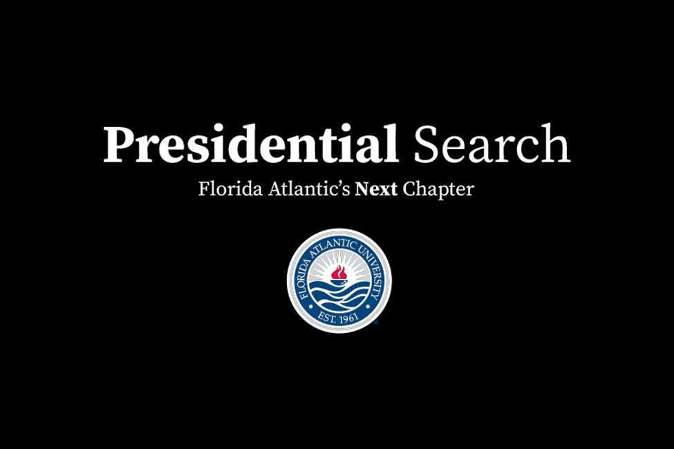 Presidential search graphic for FAU's next chapter
