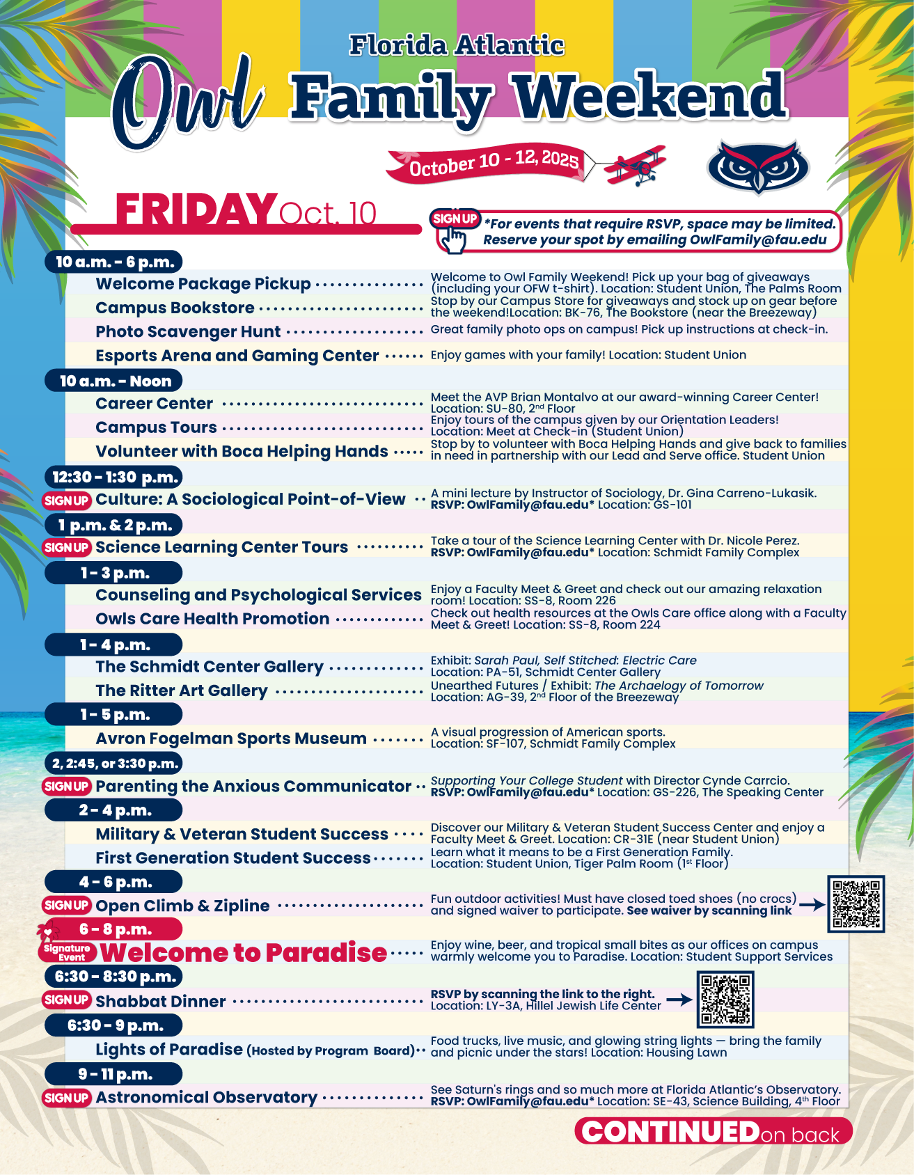 Owl Family Weekend Schedule for 2025