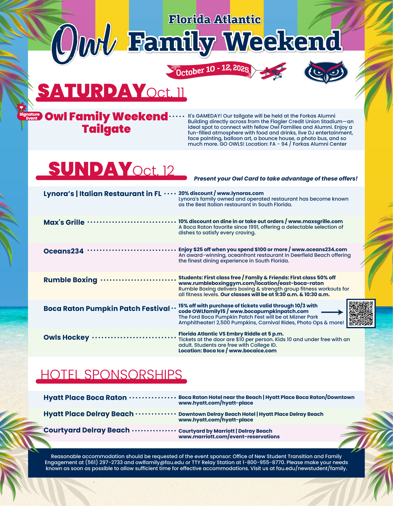 Owl Family Weekend Schedule for 2025