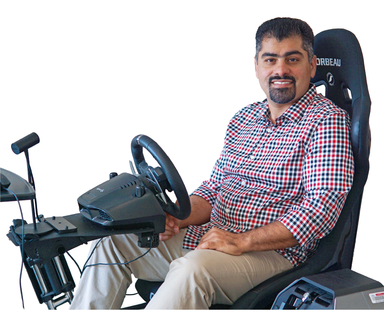 man in a motorized wheelchair