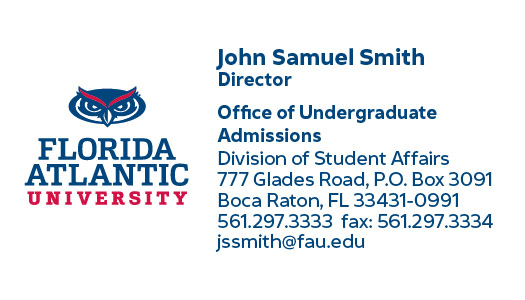 Florida Atlantic University business card example