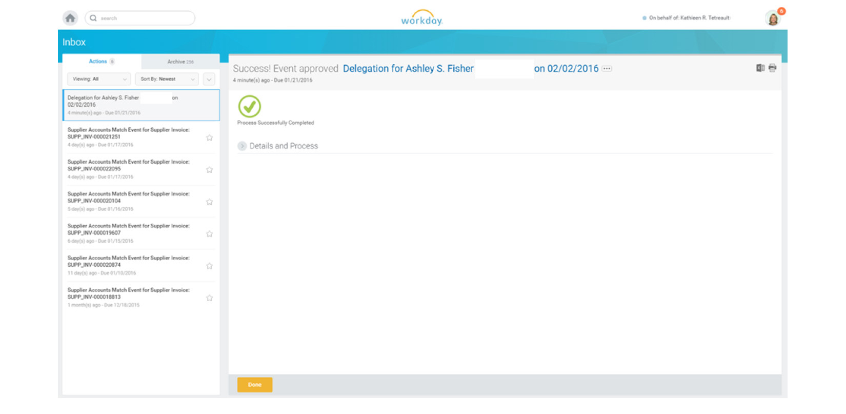 Screenshot showing the Success confirmation page