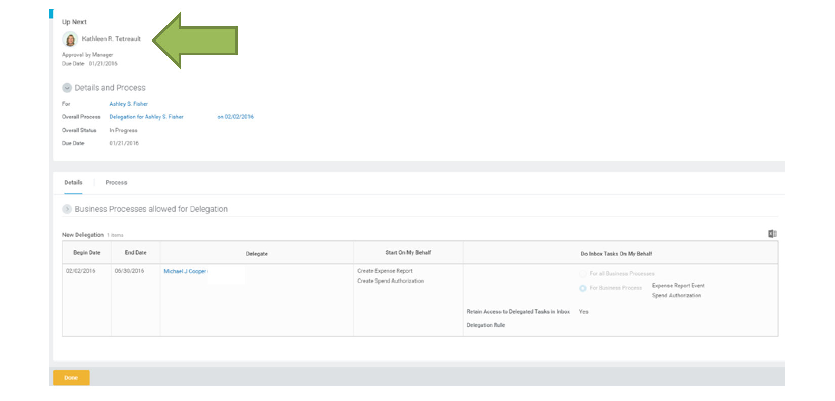 Screenshot showing the approval process confirmation page