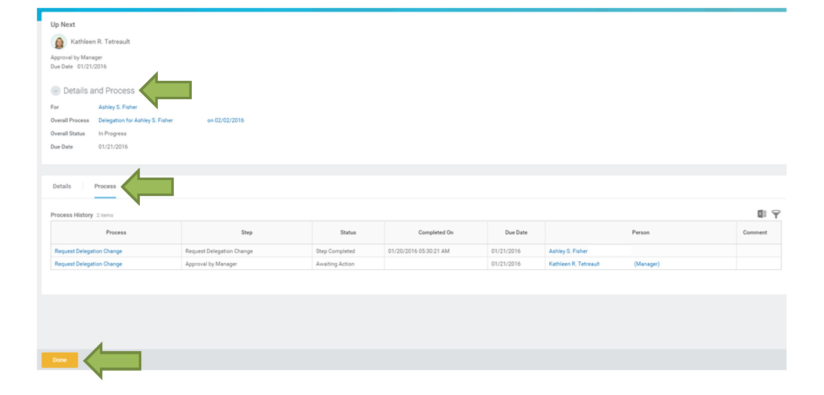 Screenshot showing the Details and Process tabs with status information
