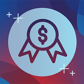 red blue abstract background with dollar award icon