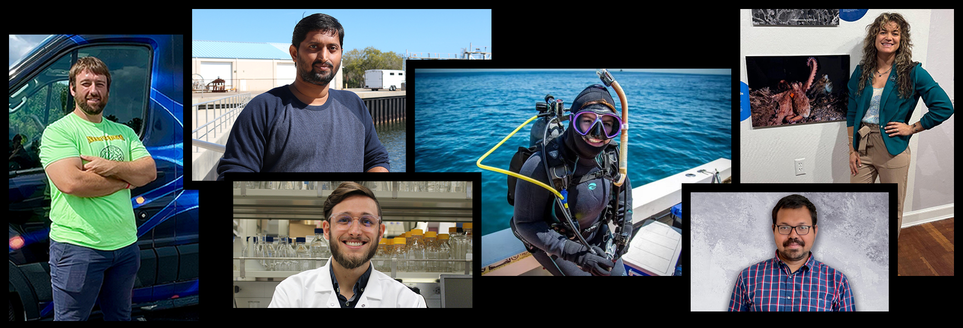 Collage of four FAU students in various labs
