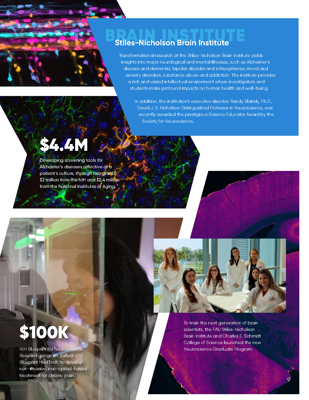 Fluorescence microscopy brain imagery and neuroscience researchers in lab