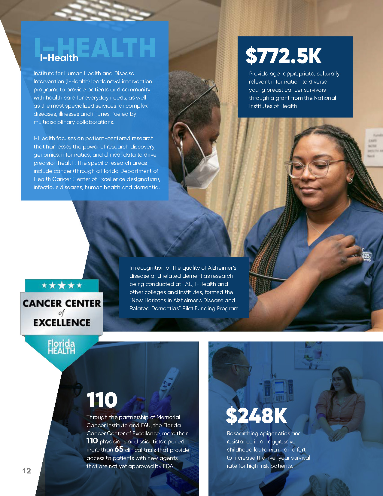 I-Health researchers and clinical staff in medical setting, Cancer Center of Excellence badge