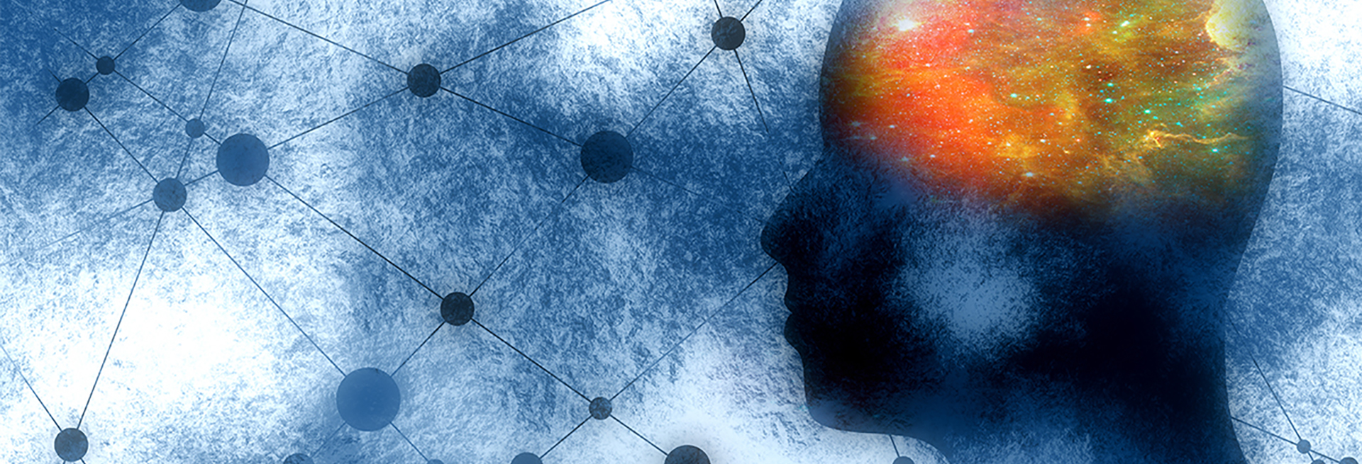abstract background with blue and orange brain 