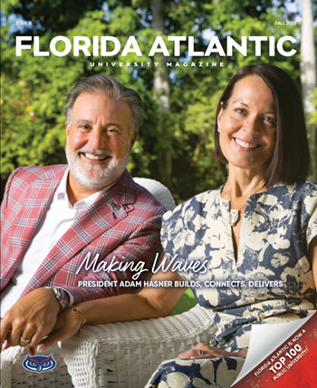 Magazine cover with photo of FAU president Hasner and Mrs. Hasner